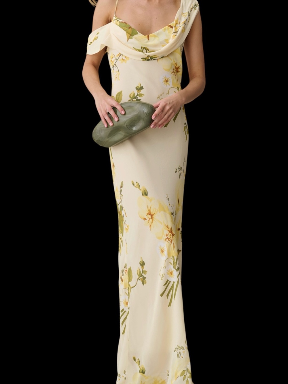 Kourt Few Moda Sable Slip Dress Cream Floral Yellow Bloom Print NWT